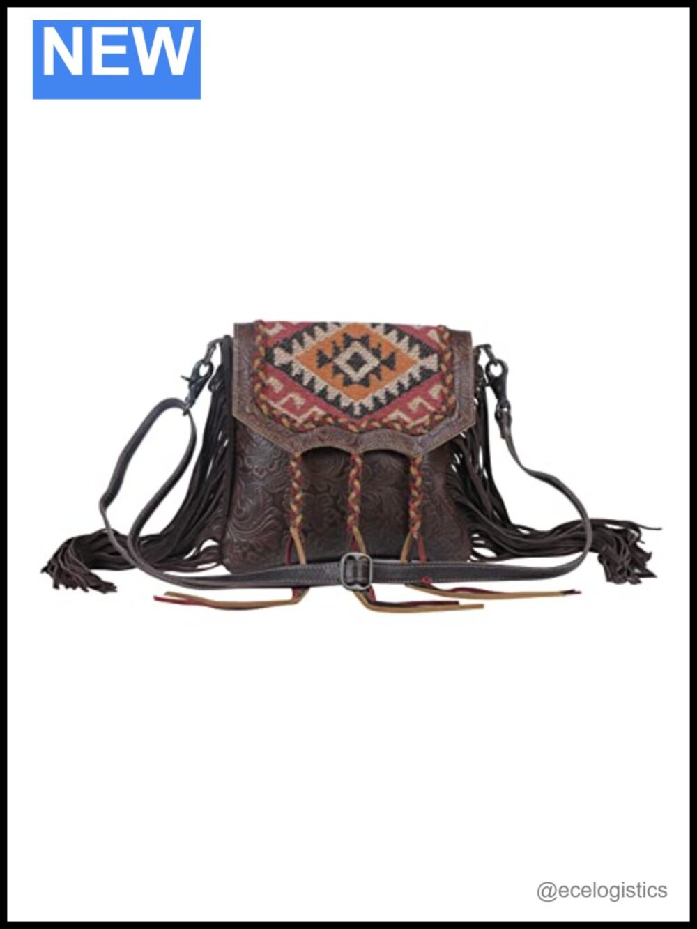 Leather & Hairon Saddle Shoulder Bag with Adjustable Strap & Flap Closure